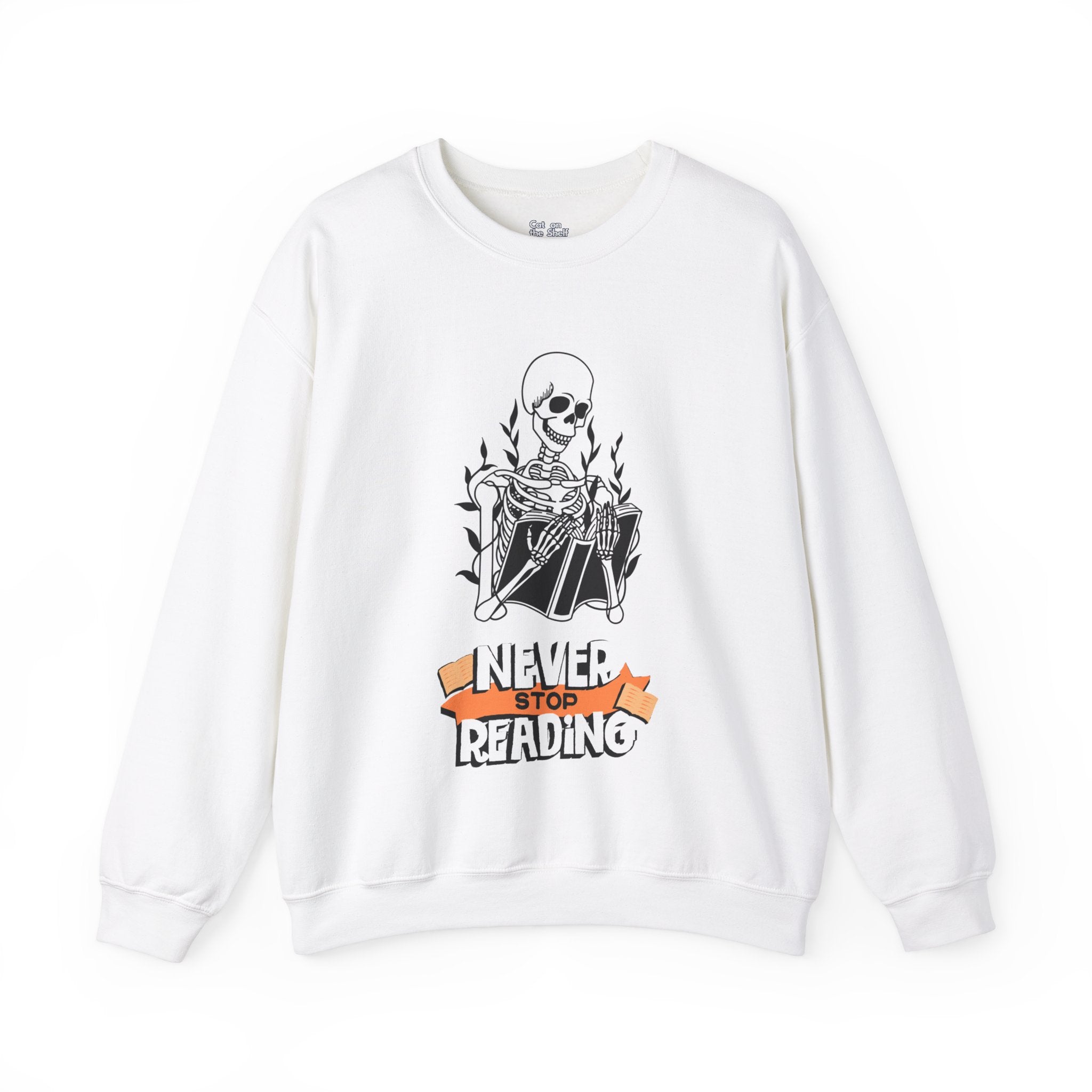 Never Stop Reading Skeleton with Book Unisex Heavy Blend™ Crewneck Sweatshirt