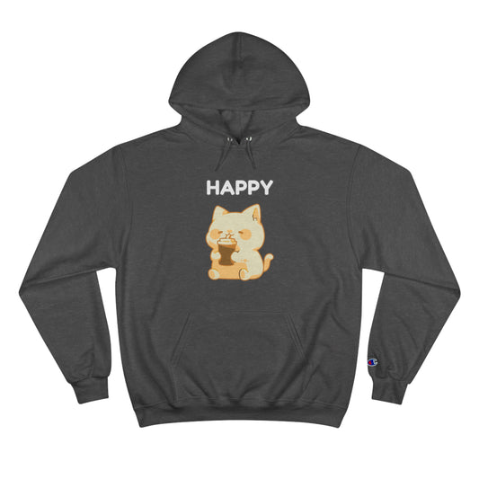 Happy Cute Cat Drinking Coffee Champion Hoodie