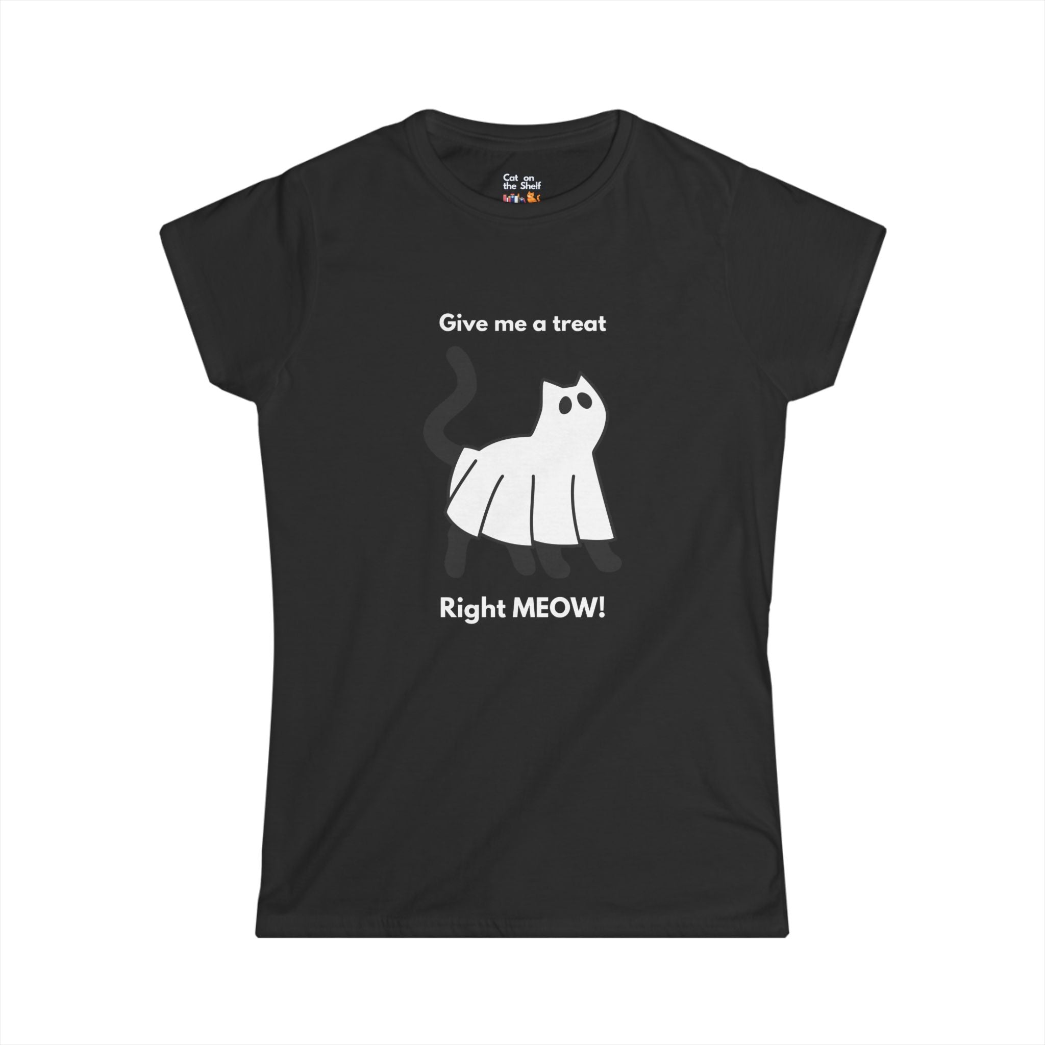 Give Me A Treat Right Meow Halloween Cat Women's Soft Tee