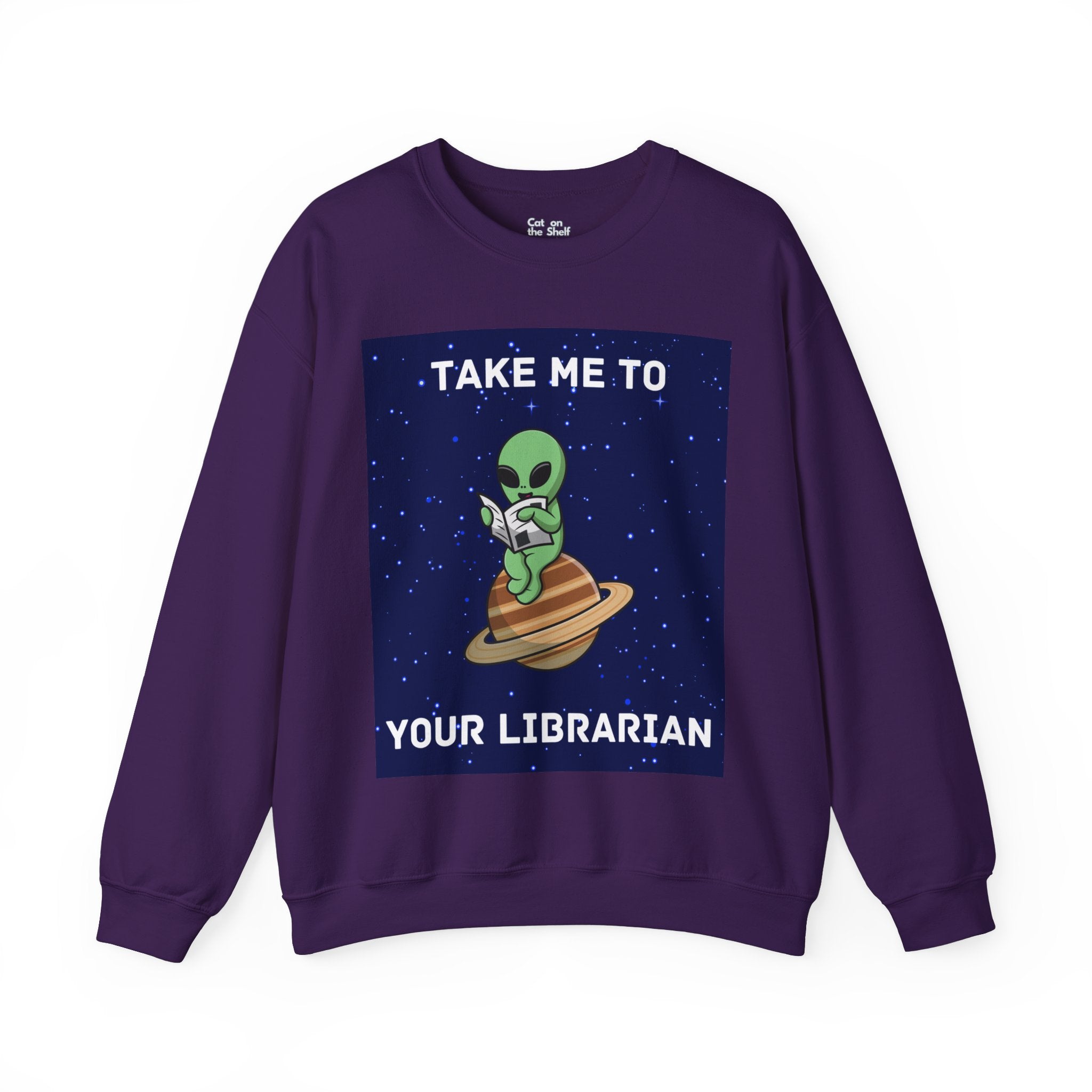 Take Me To Your Librarian Alien Reading Book Unisex Heavy Blend™ Crewneck Sweatshirt