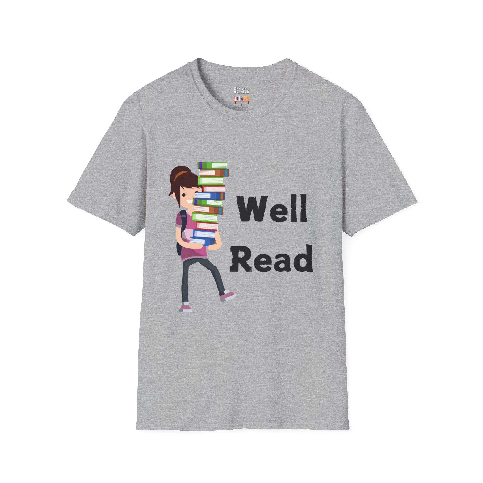 Well Read Girl With Stack of Books Unisex Softstyle T-Shirt