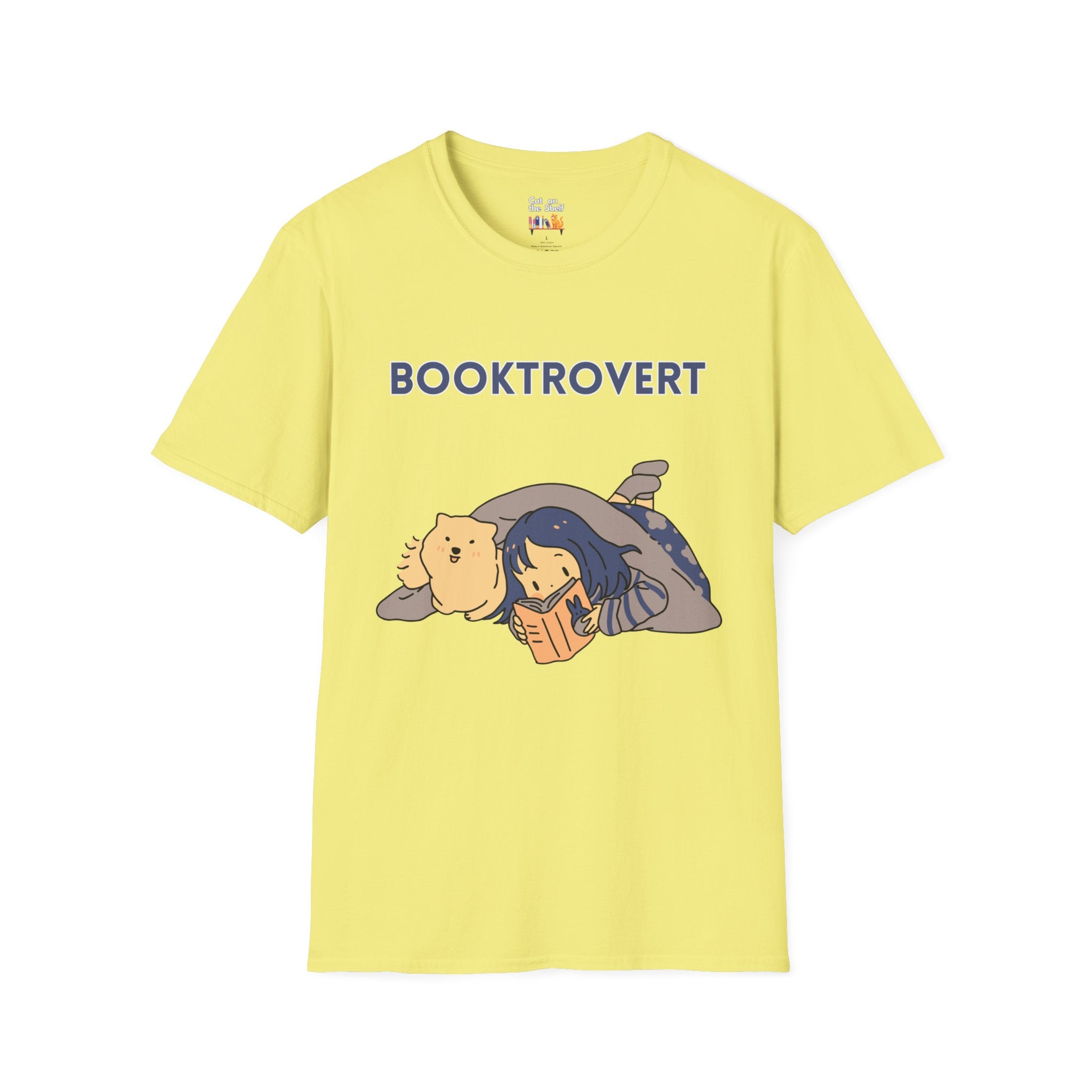 Booktrovert Girl Reading in Bed with Dog Unisex Softstyle T-Shirt