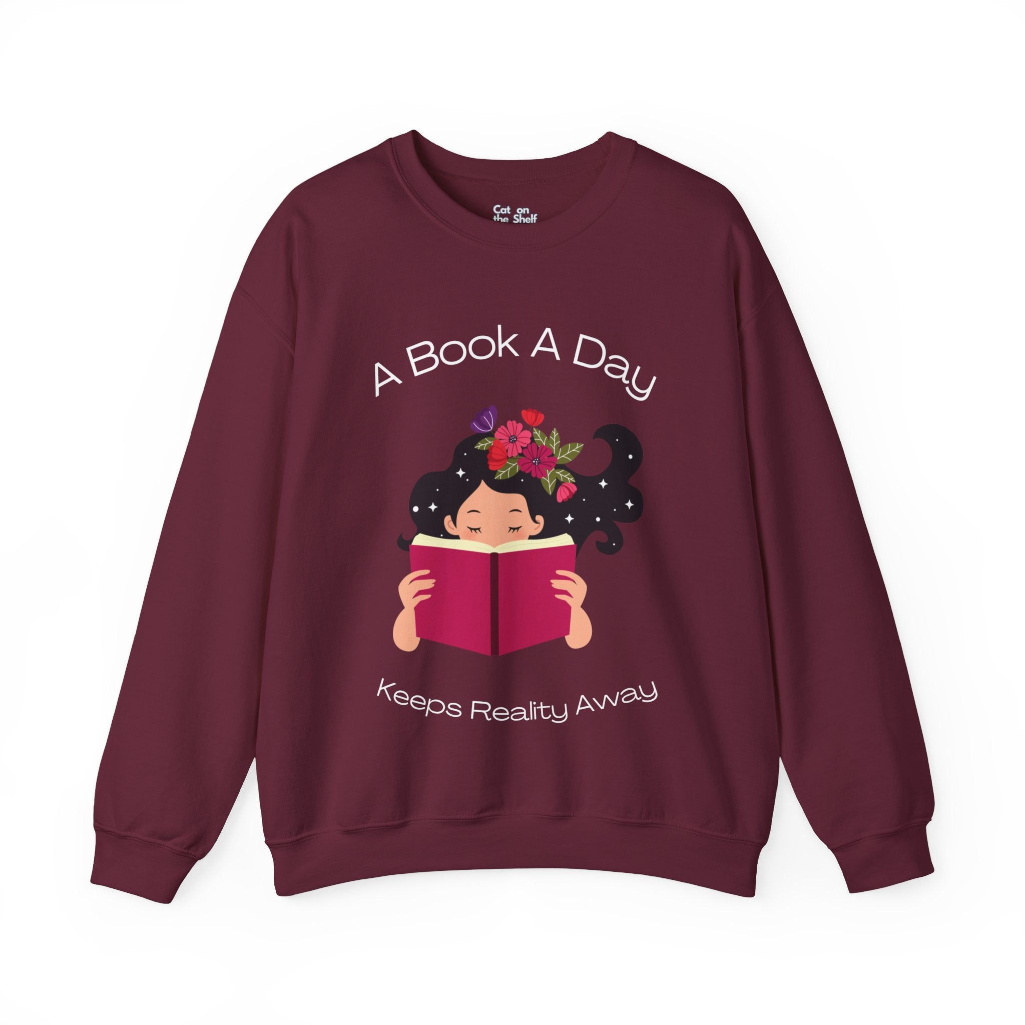 A Book A Day Keeps Reality Away Dreamy Girl Unisex Heavy Blend™ Crewneck Sweatshirt