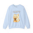 Happy Cute Cat Drinking Coffee Unisex Heavy Blend™ Crewneck Sweatshirt