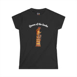 Queen of the Books Girl on Stack of Books Women's Soft Tee