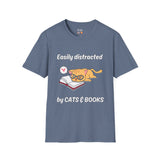 Easily Distracted By Cats & Books Unisex Softstyle T-Shirt