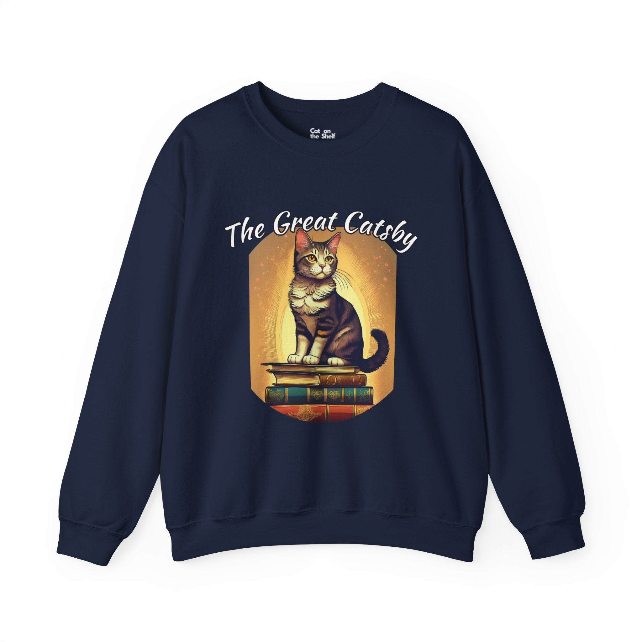 The Great Gatsby Catsby Cat on Books Unisex Heavy Blend™ Crewneck Sweatshirt