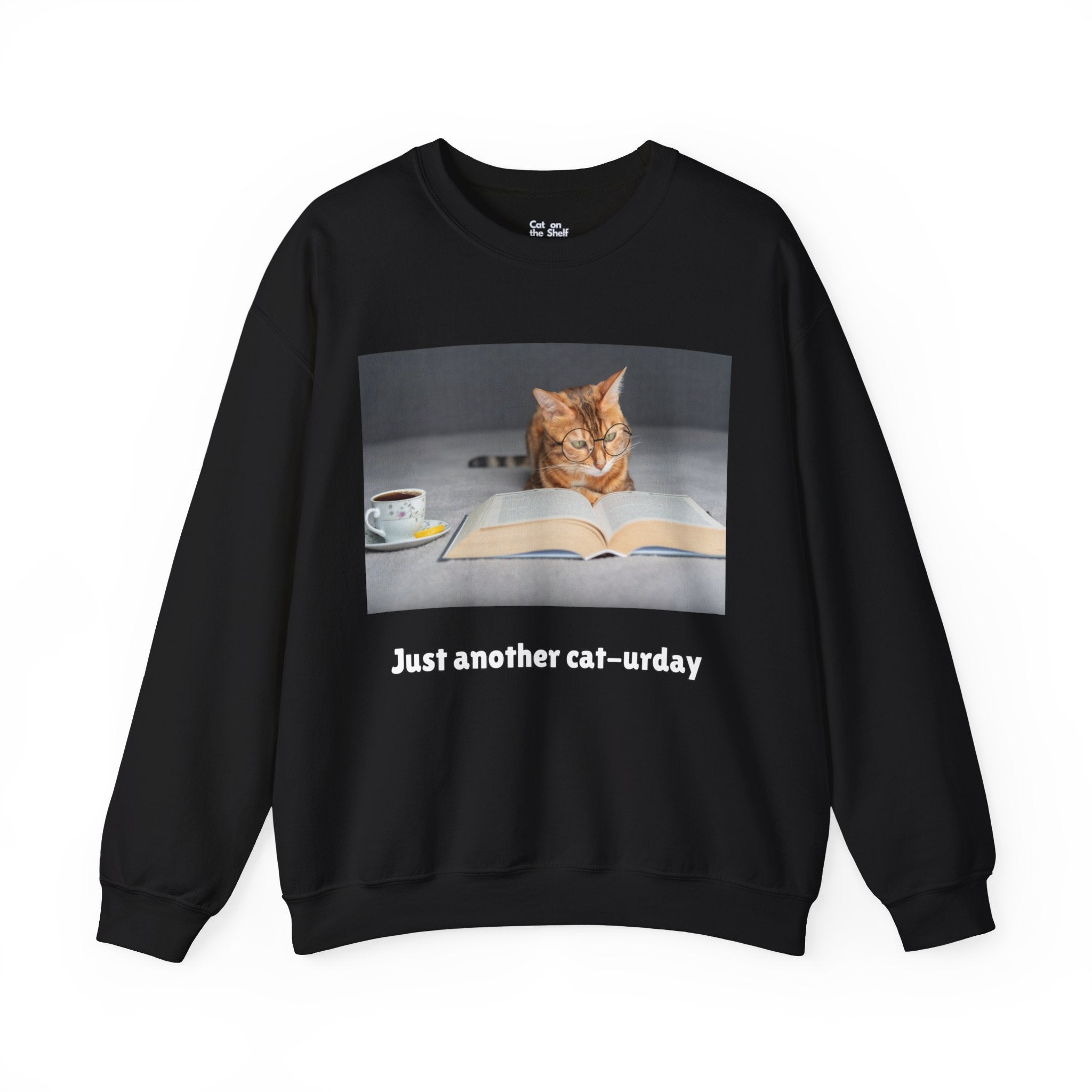 Just Another Cat-urday Cat Reading Book Unisex Heavy Blend™ Crewneck Sweatshirt