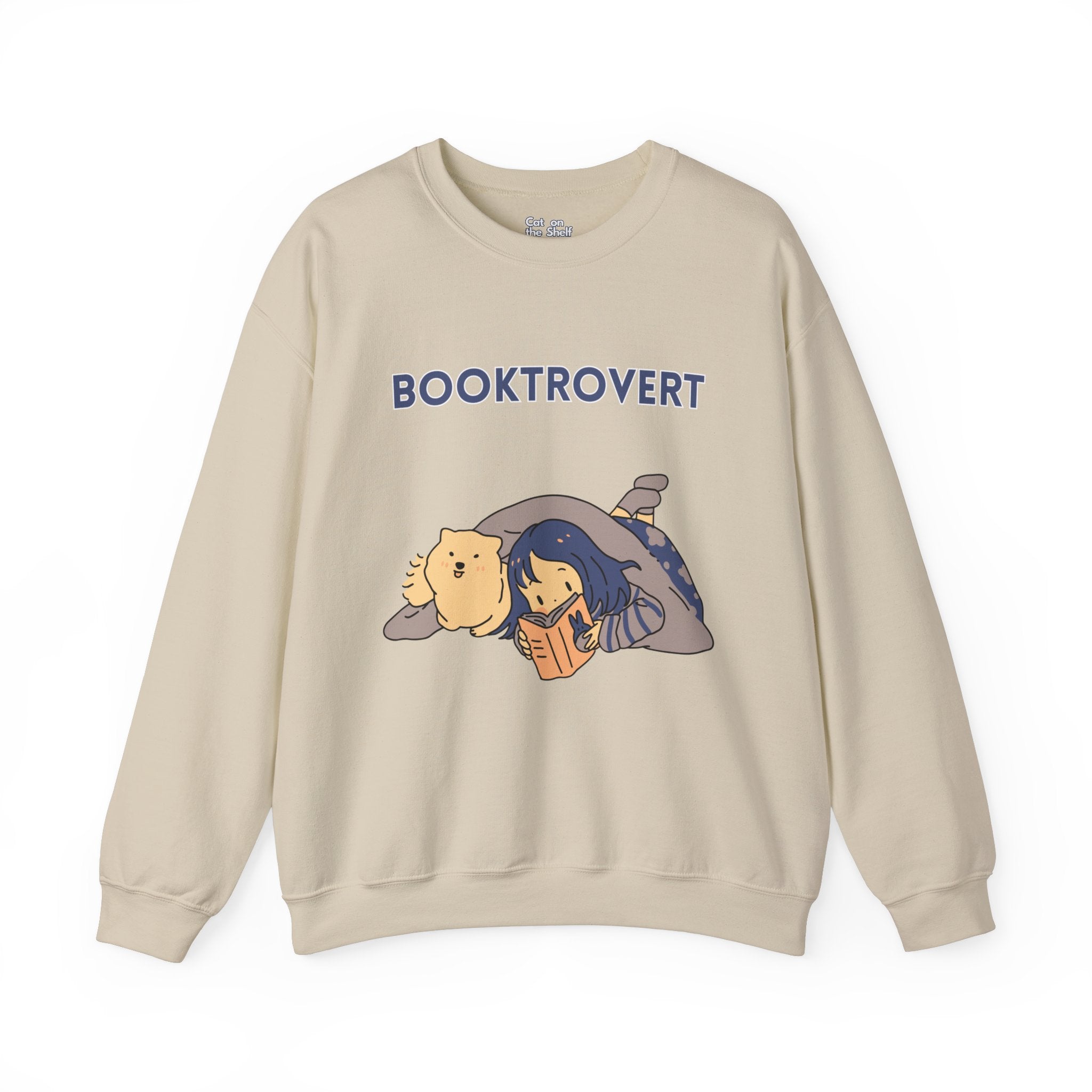 Booktrovert Girl Reading in Bed with Dog Unisex Heavy Blend™ Crewneck Sweatshirt