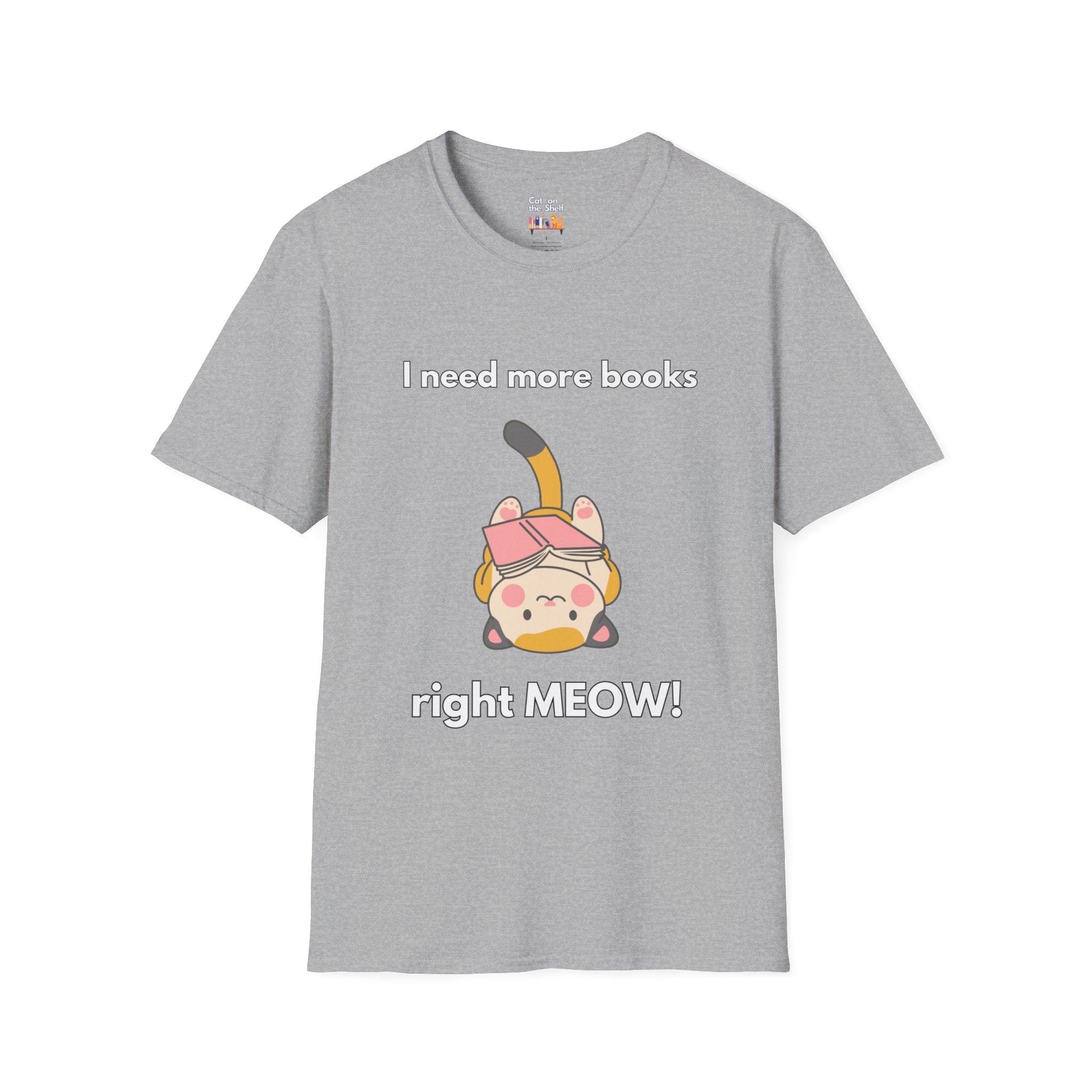 I Need More Books Right Meow Orange Cat Unisex Softstyle T-Shirt