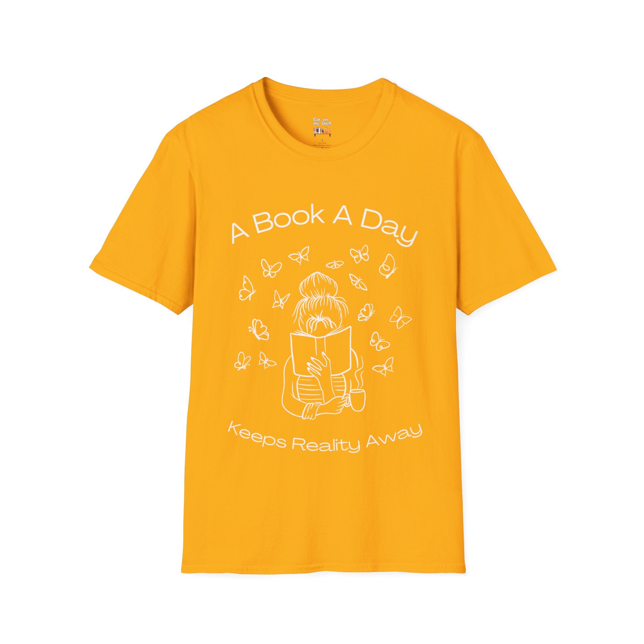 A Book A Day Keeps Reality Away Butterflies Unisex Softstyle T-Shirt