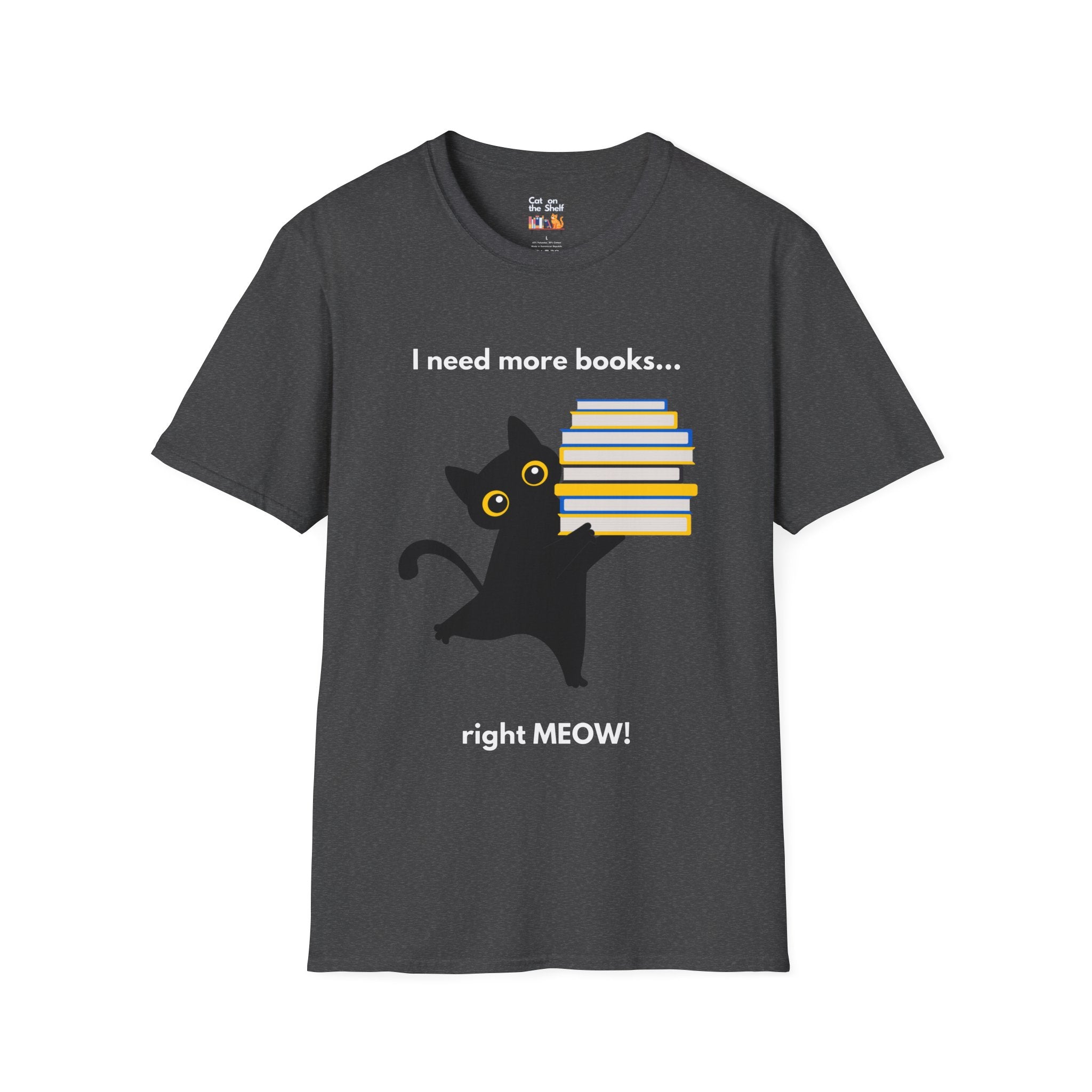 I Need More Books Right Meow Black Cat Unisex Softstyle T-Shirt