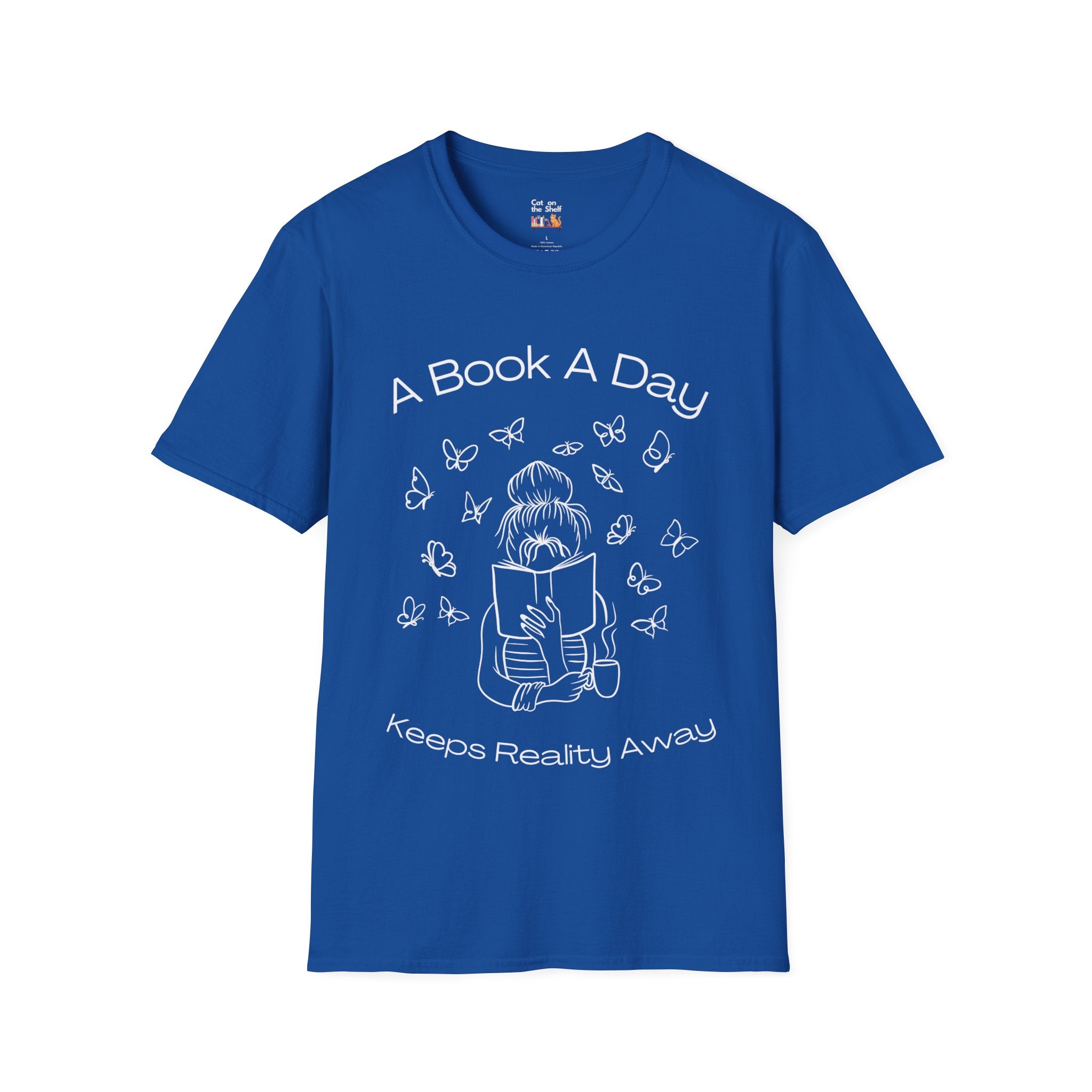 A Book A Day Keeps Reality Away Butterflies Unisex Softstyle T-Shirt