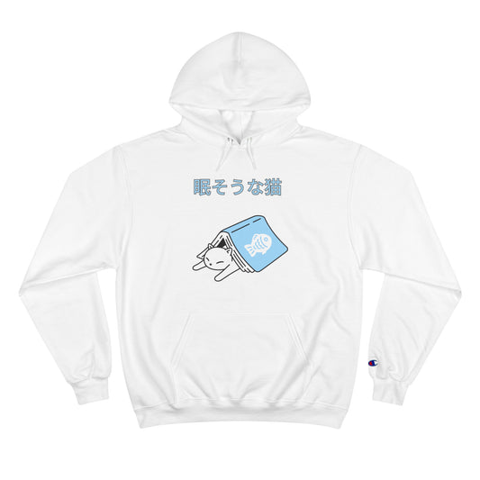 Japanese Anime Style Sleepy Cat in Book Champion Hoodie