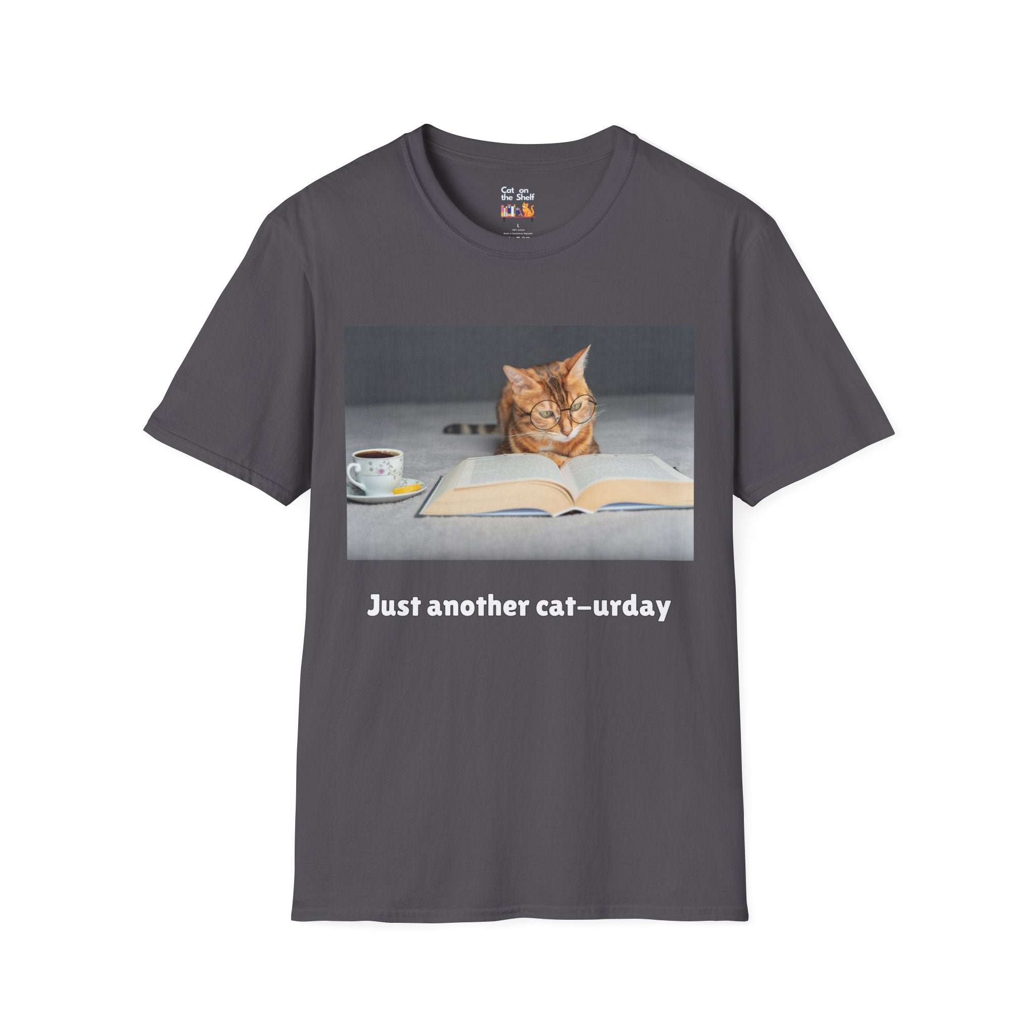 Just Another Cat-urday Cat Reading Book Unisex Softstyle T-Shirt