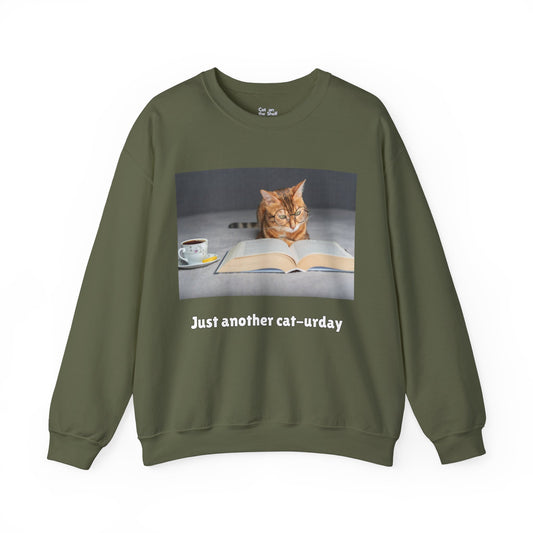 Just Another Cat-urday Cat Reading Book Unisex Heavy Blend™ Crewneck Sweatshirt