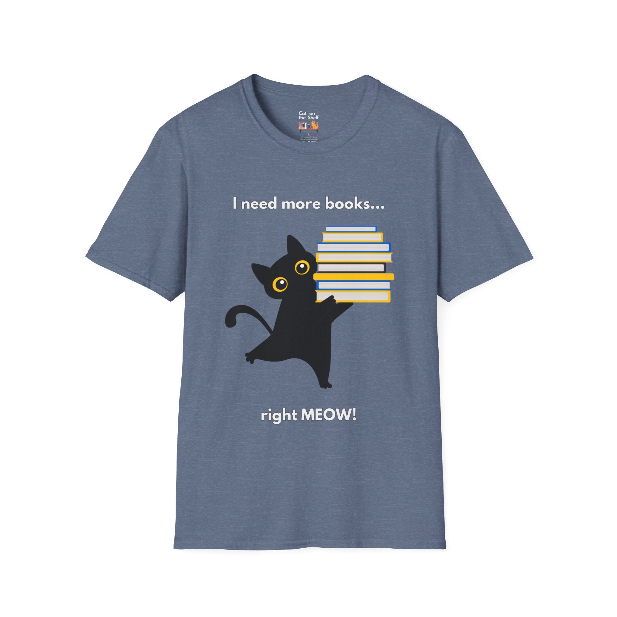 I Need More Books Right Meow Black Cat Unisex Softstyle T-Shirt