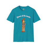 Queen of the Books Girl on Stack of Books Unisex Softstyle T-Shirt