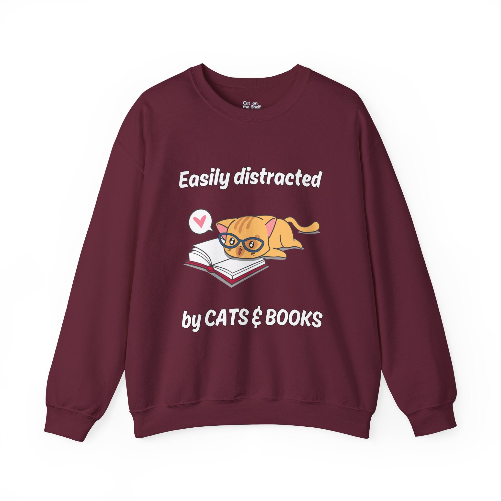 Easily Distracted By Cats & Books Unisex Heavy Blend™ Crewneck Sweatshirt