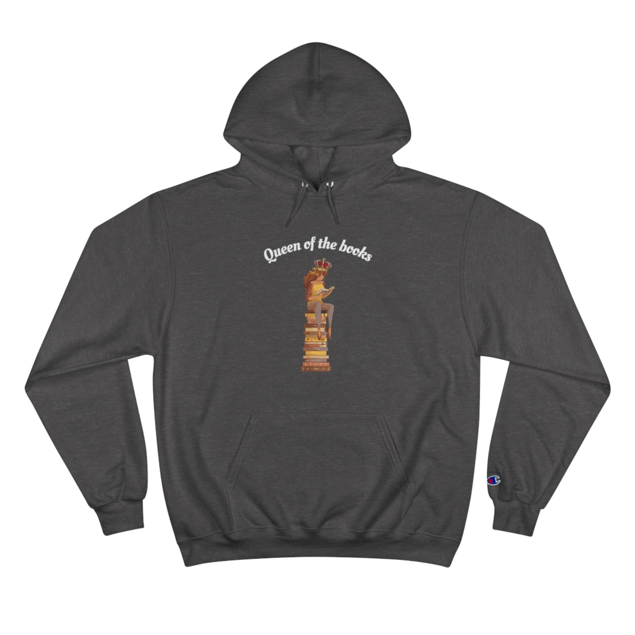 Queen of the Books Girl on Stack of Books Champion Hoodie