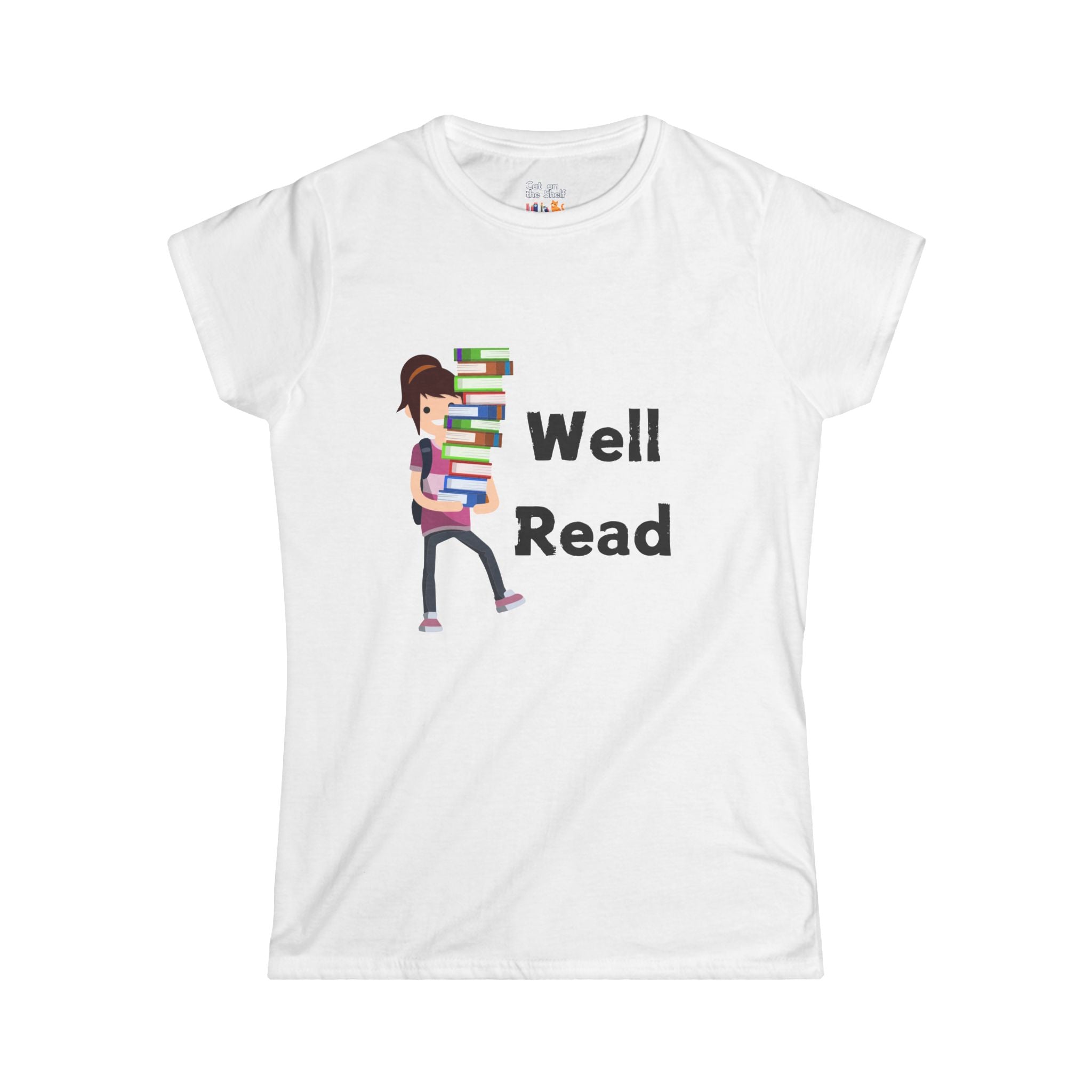 Well Read Girl With Stack of Books Women's Soft Tee