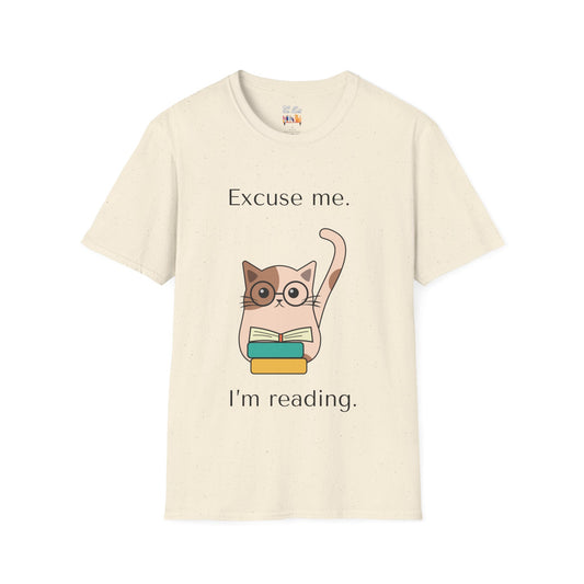 Excuse Me I'm Reading Cute Cat with Glasses Unisex Softstyle T-Shirt