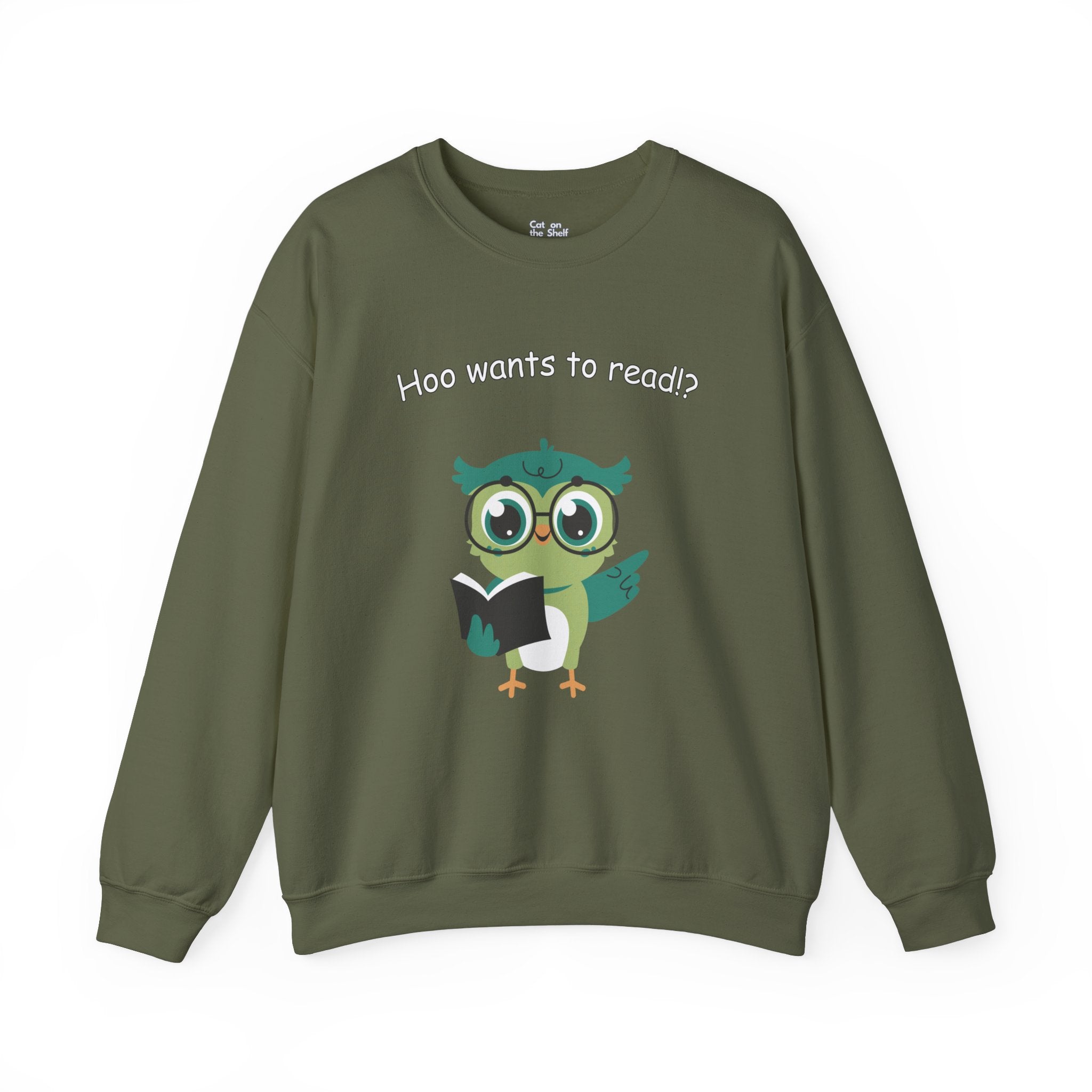 Who Hoo Wants to Read? Owl with Book Unisex Heavy Blend™ Crewneck Sweatshirt