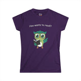 Who Hoo Wants to Read? Owl with Book Women's Soft Tee