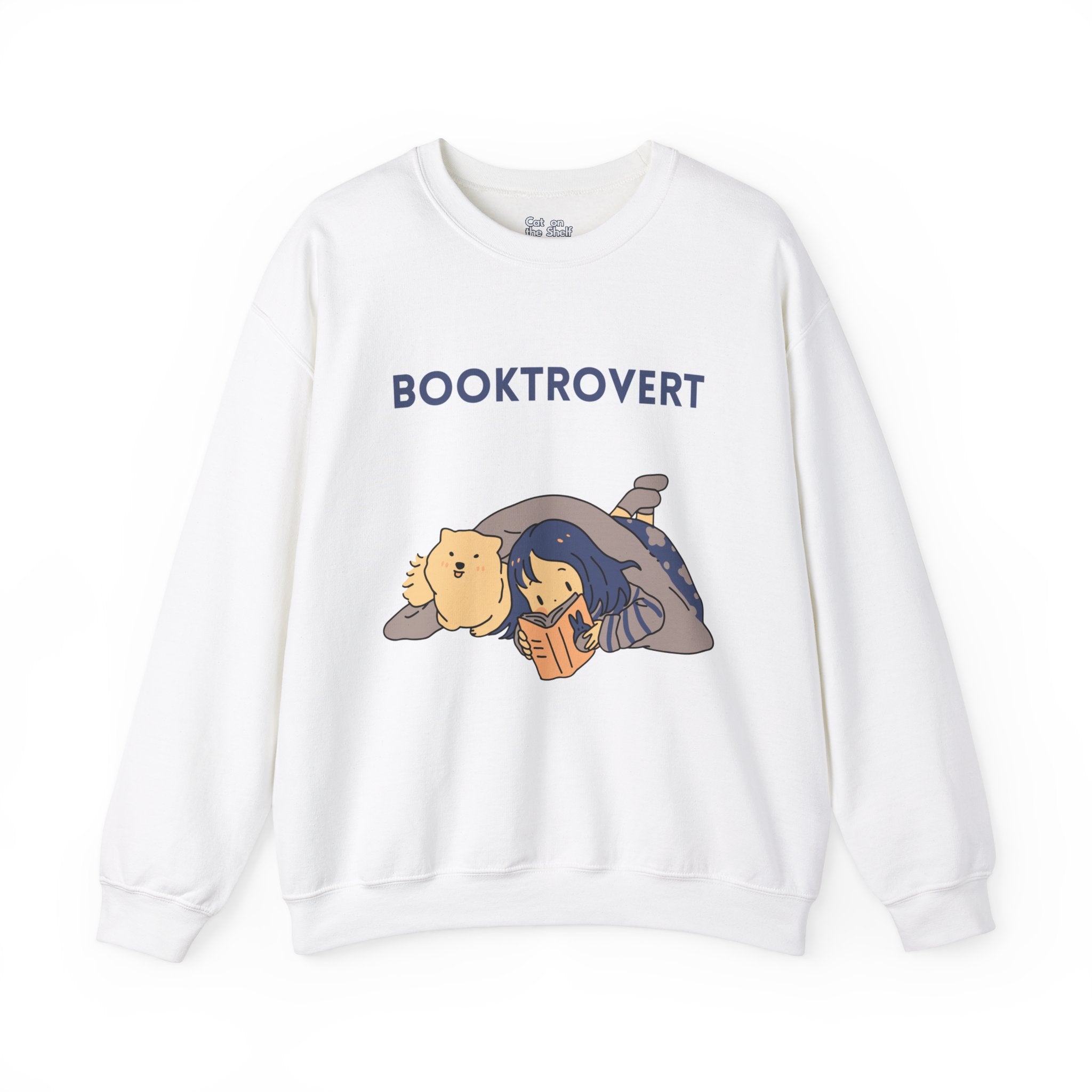 Booktrovert Girl Reading in Bed with Dog Unisex Heavy Blend™ Crewneck Sweatshirt