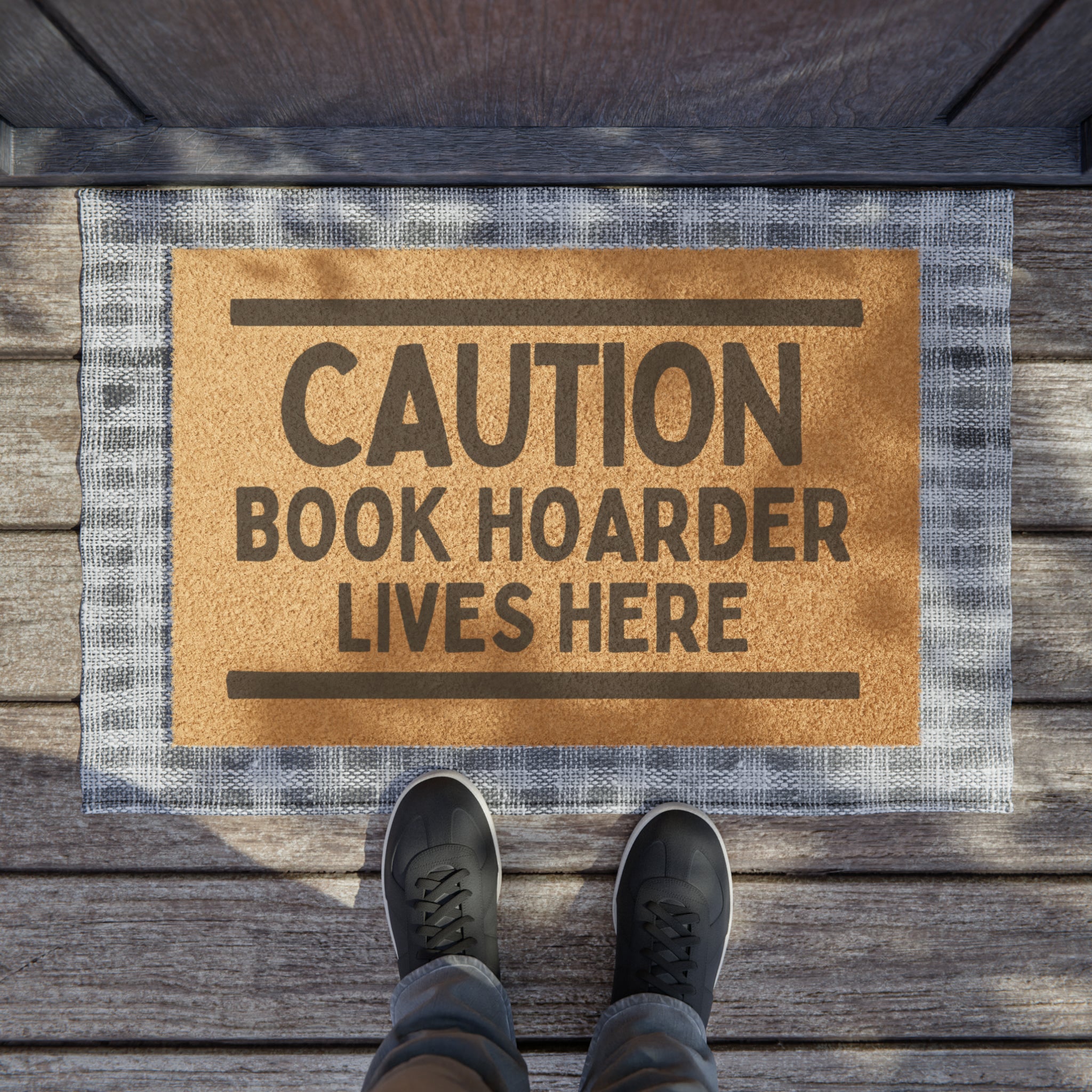 Caution Book Hoarder Lives Here Welcome Door Mat