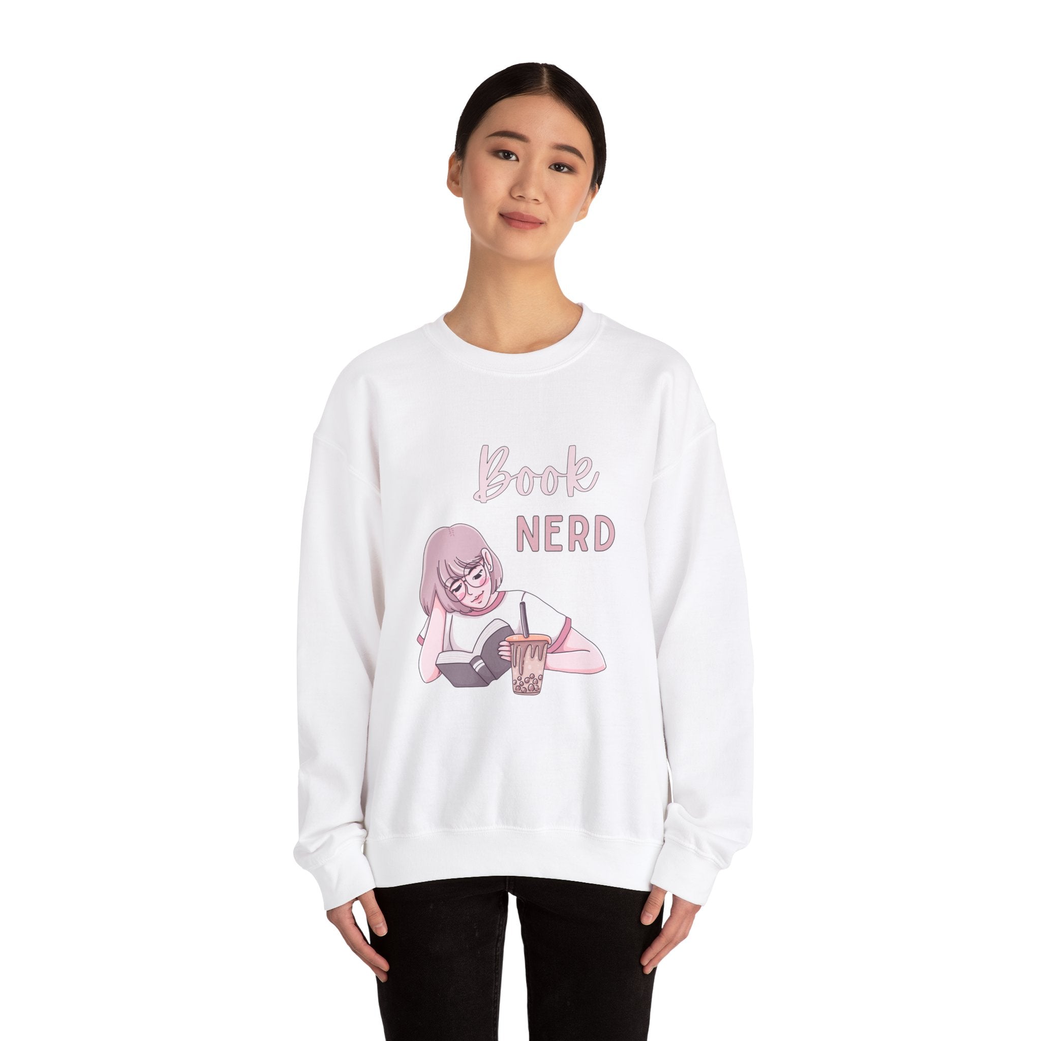 Book Nerd Pink Anime Girl Unisex Heavy Blend™ Crewneck Sweatshirt