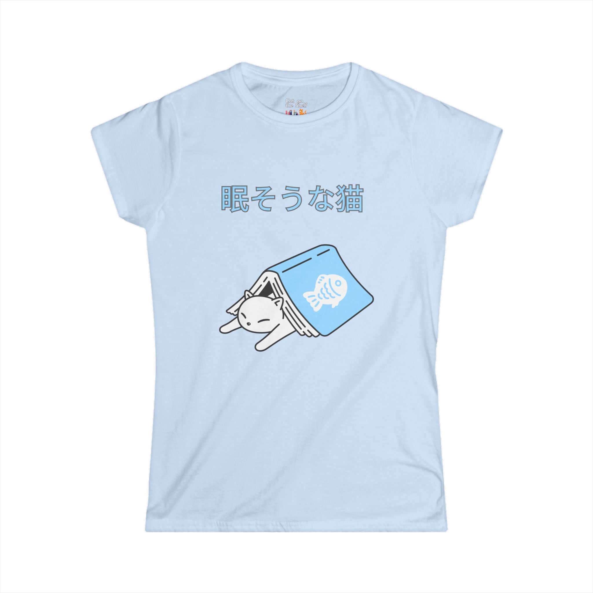 Japanese Anime Style Sleepy Cat in Book Women's Soft Tee