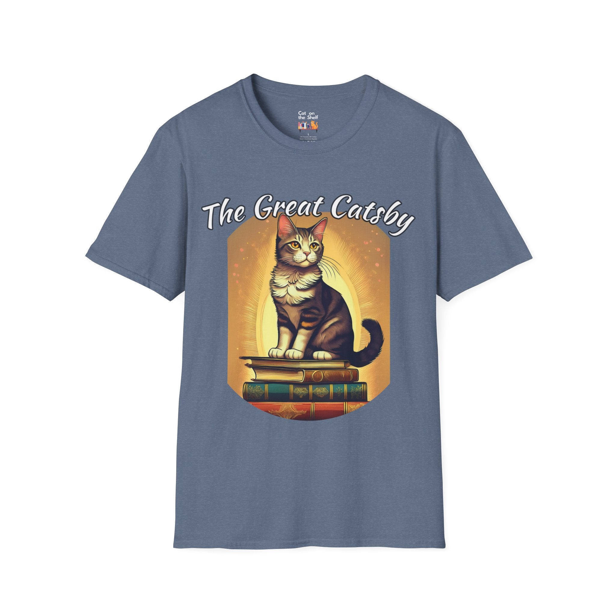 The Great Gatsby Catsby Cat on Books Unisex Softstyle T-Shirt