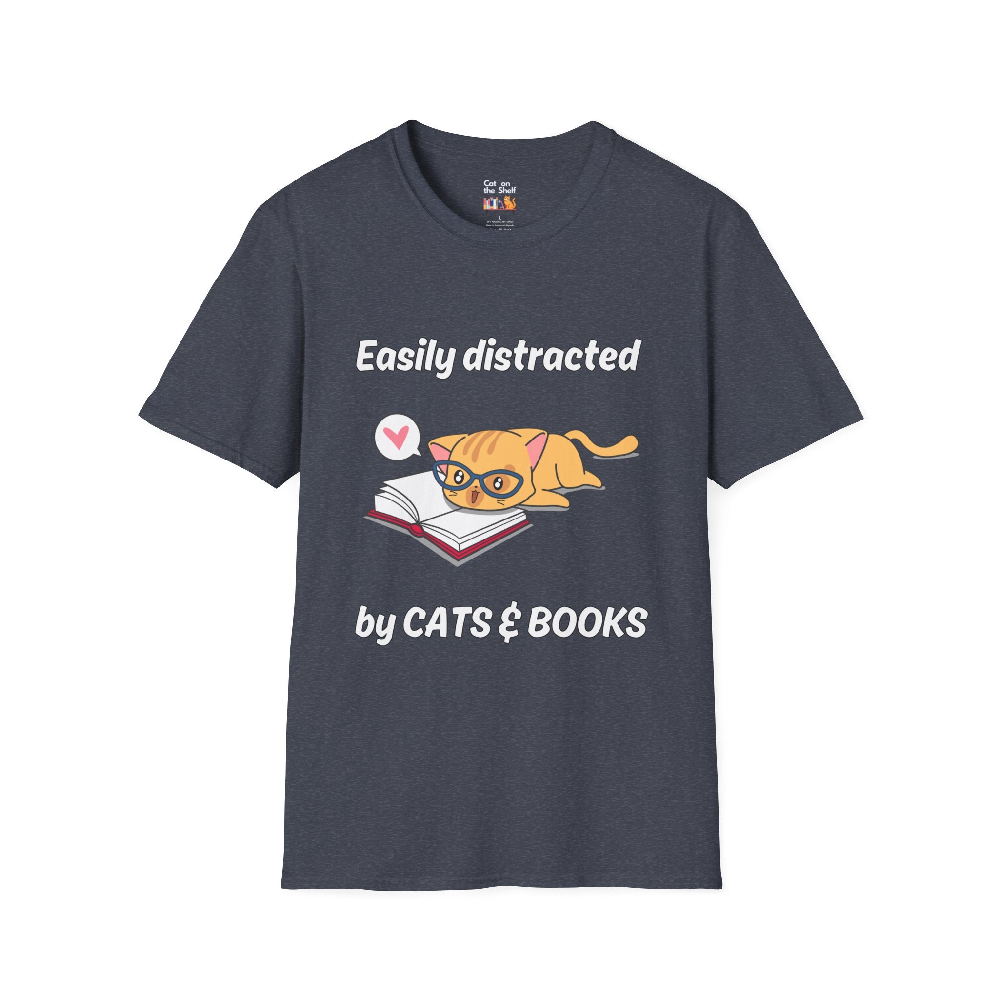 Easily Distracted By Cats & Books Unisex Softstyle T-Shirt