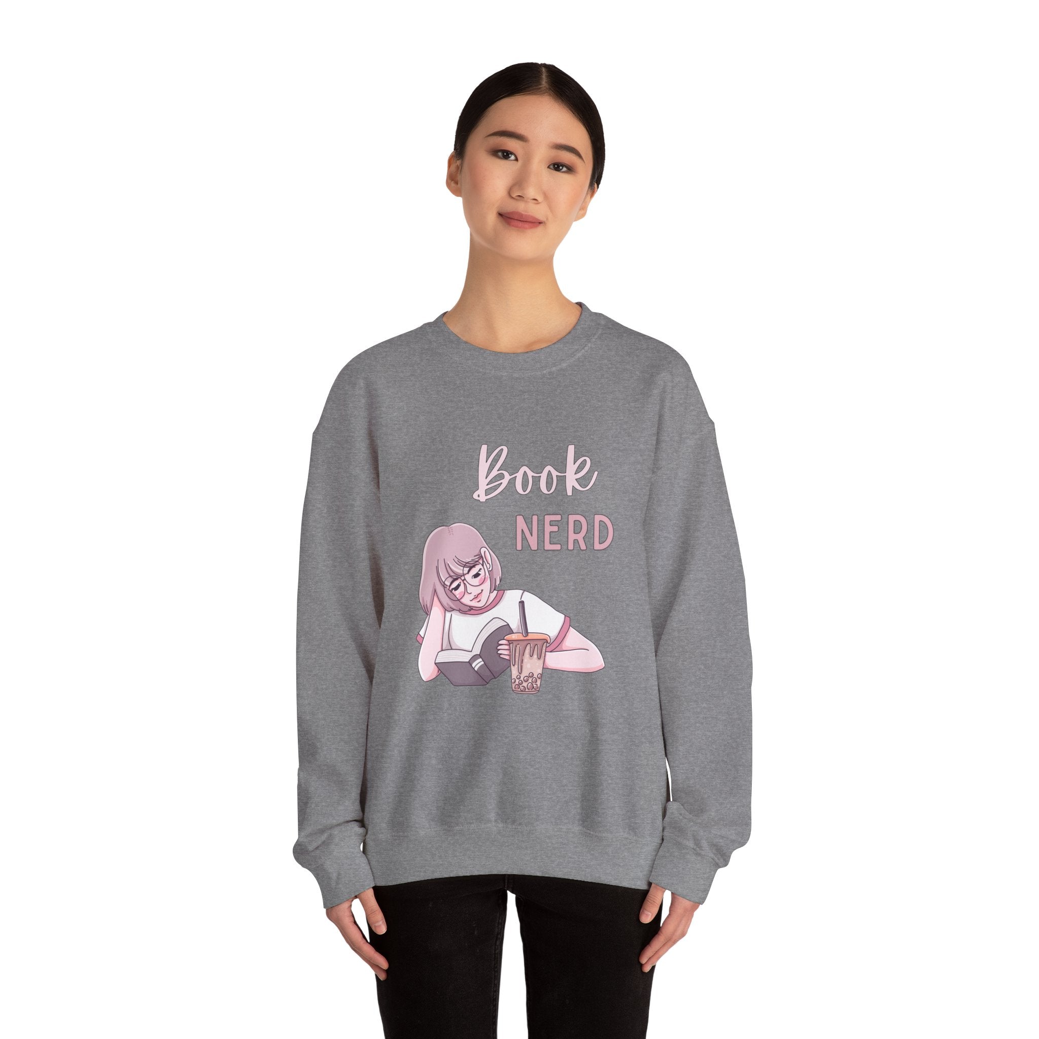 Book Nerd Pink Anime Girl Unisex Heavy Blend™ Crewneck Sweatshirt