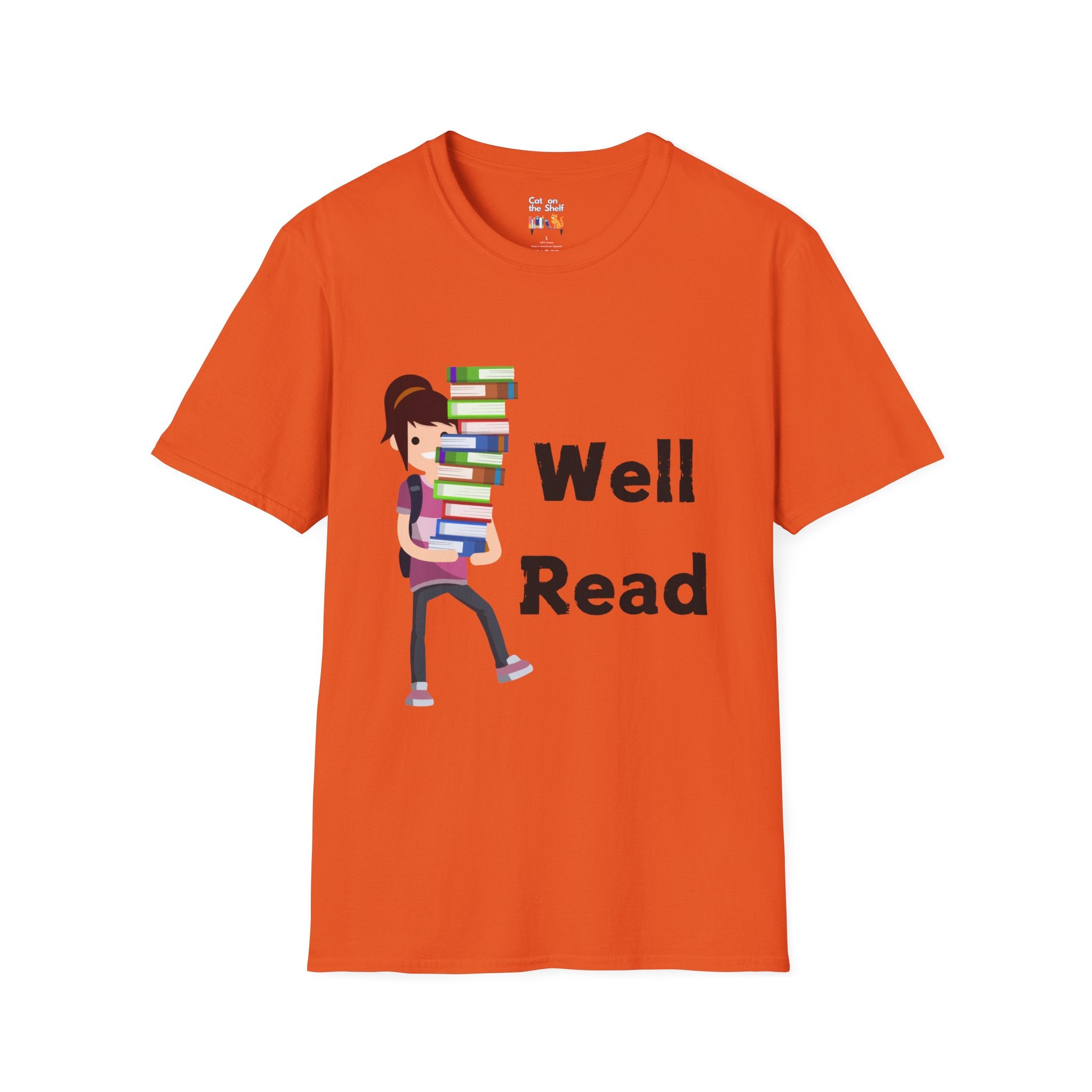 Well Read Girl With Stack of Books Unisex Softstyle T-Shirt