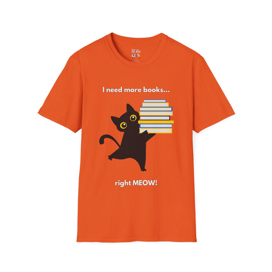 I Need More Books Right Meow Black Cat Unisex Softstyle T-Shirt