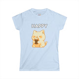 Happy Cute Cat Drinking Coffee Women's Soft Tee