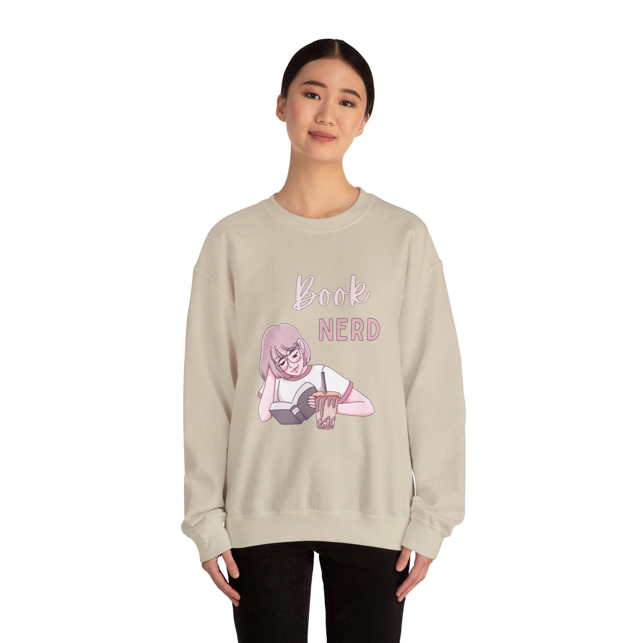 Book Nerd Pink Anime Girl Unisex Heavy Blend™ Crewneck Sweatshirt