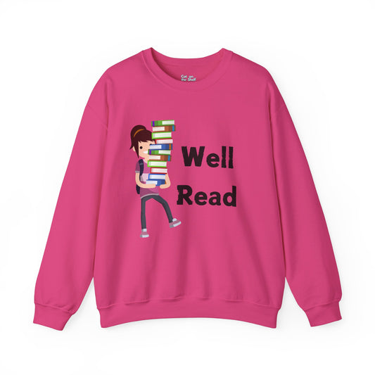 Well Read Girl With Stack of Books Unisex Heavy Blend™ Crewneck Sweatshirt