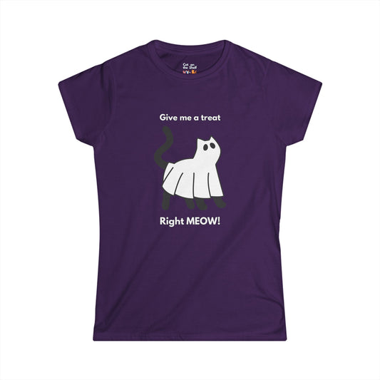 Give Me A Treat Right Meow Halloween Cat Women's Soft Tee