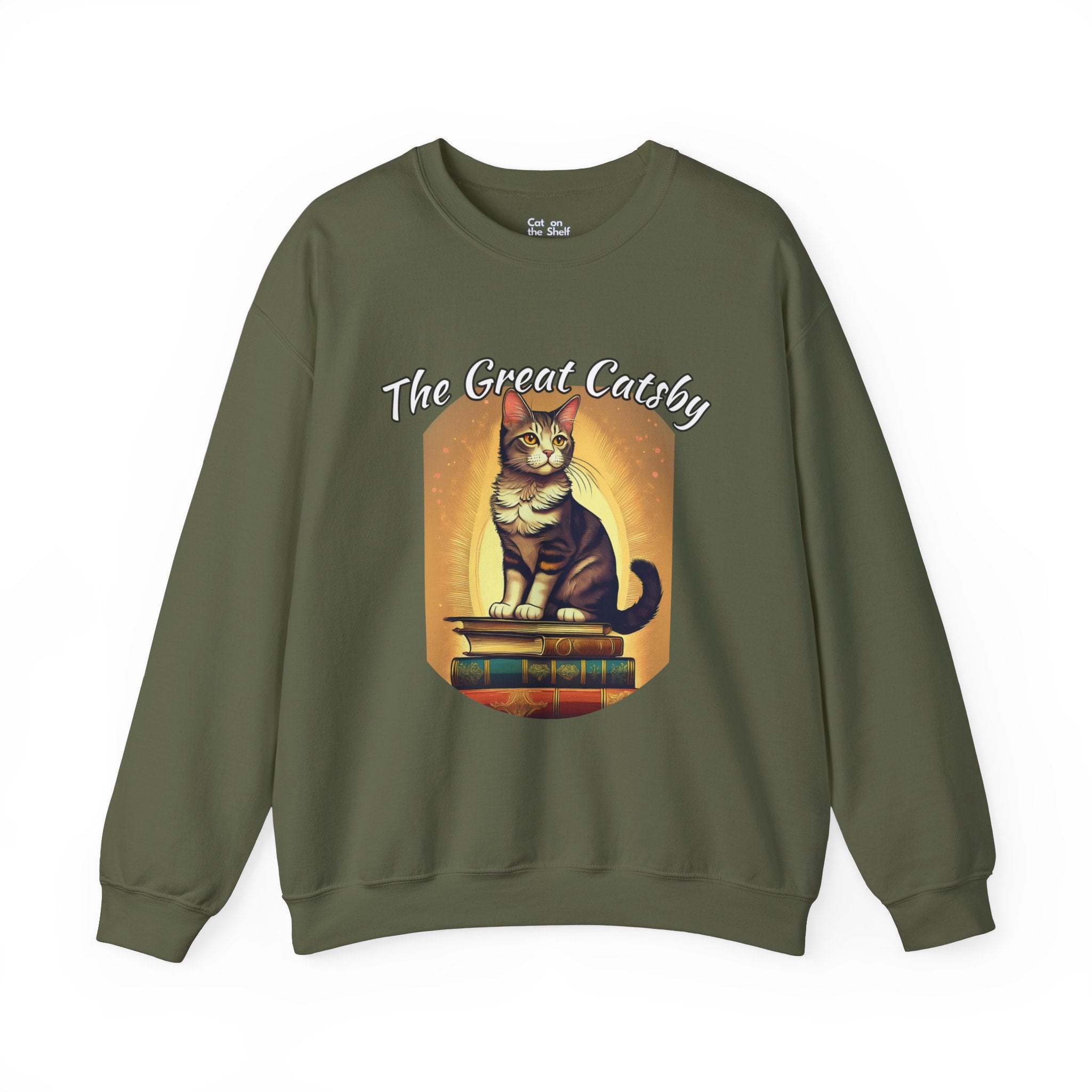 The Great Gatsby Catsby Cat on Books Unisex Heavy Blend™ Crewneck Sweatshirt