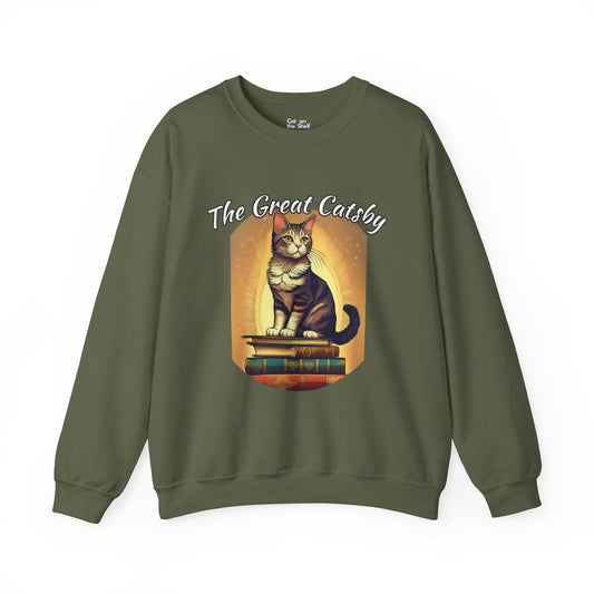 The Great Gatsby Catsby Cat on Books Unisex Heavy Blend™ Crewneck Sweatshirt