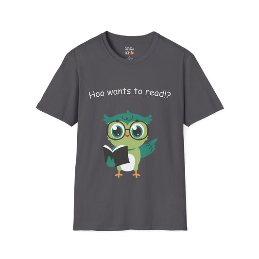 Who Hoo Wants to Read? Owl with Book Unisex Softstyle T-Shirt