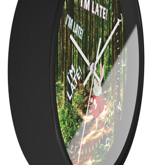 I'm Late! White Rabbit in Forest Wall Clock