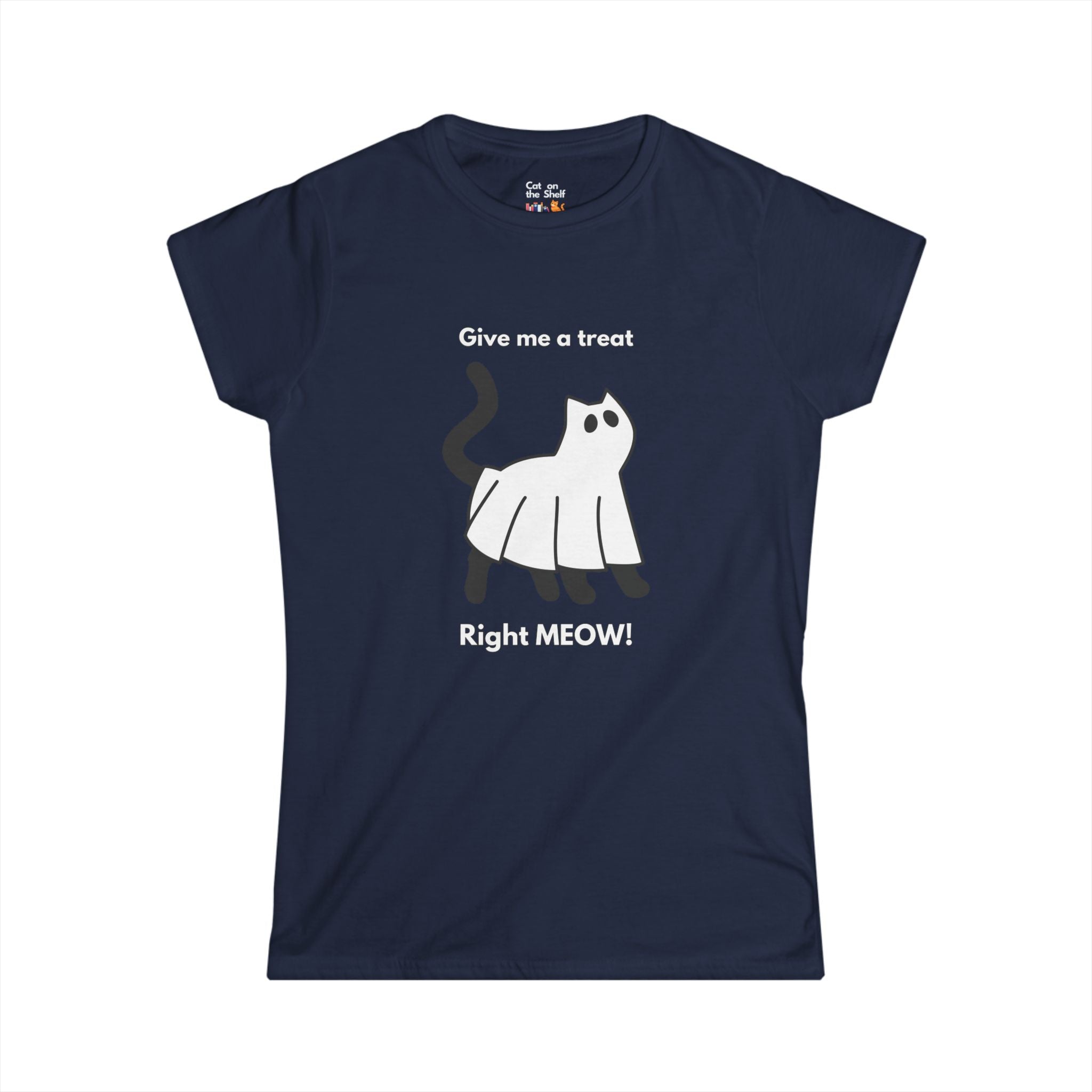 Give Me A Treat Right Meow Halloween Cat Women's Soft Tee