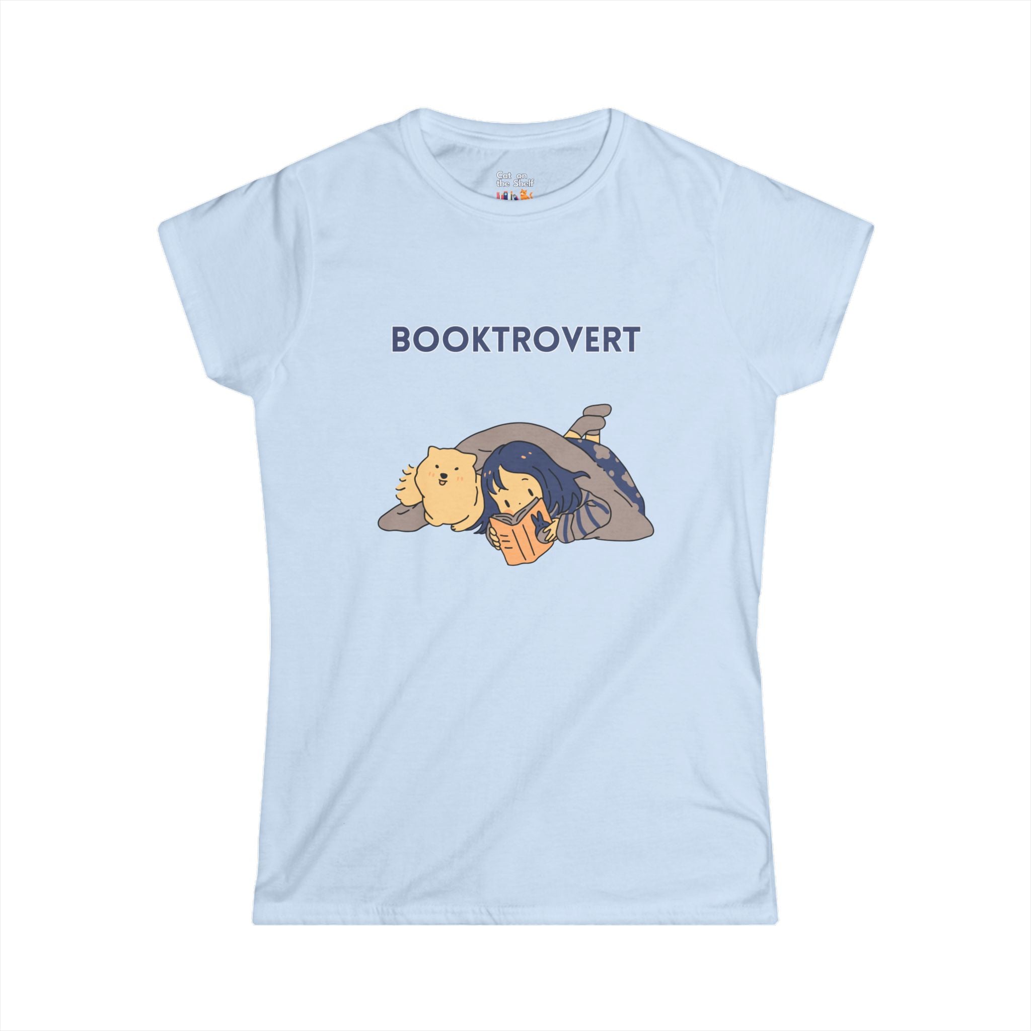 Booktrovert Girl Reading in Bed with Dog Women's Soft Tee