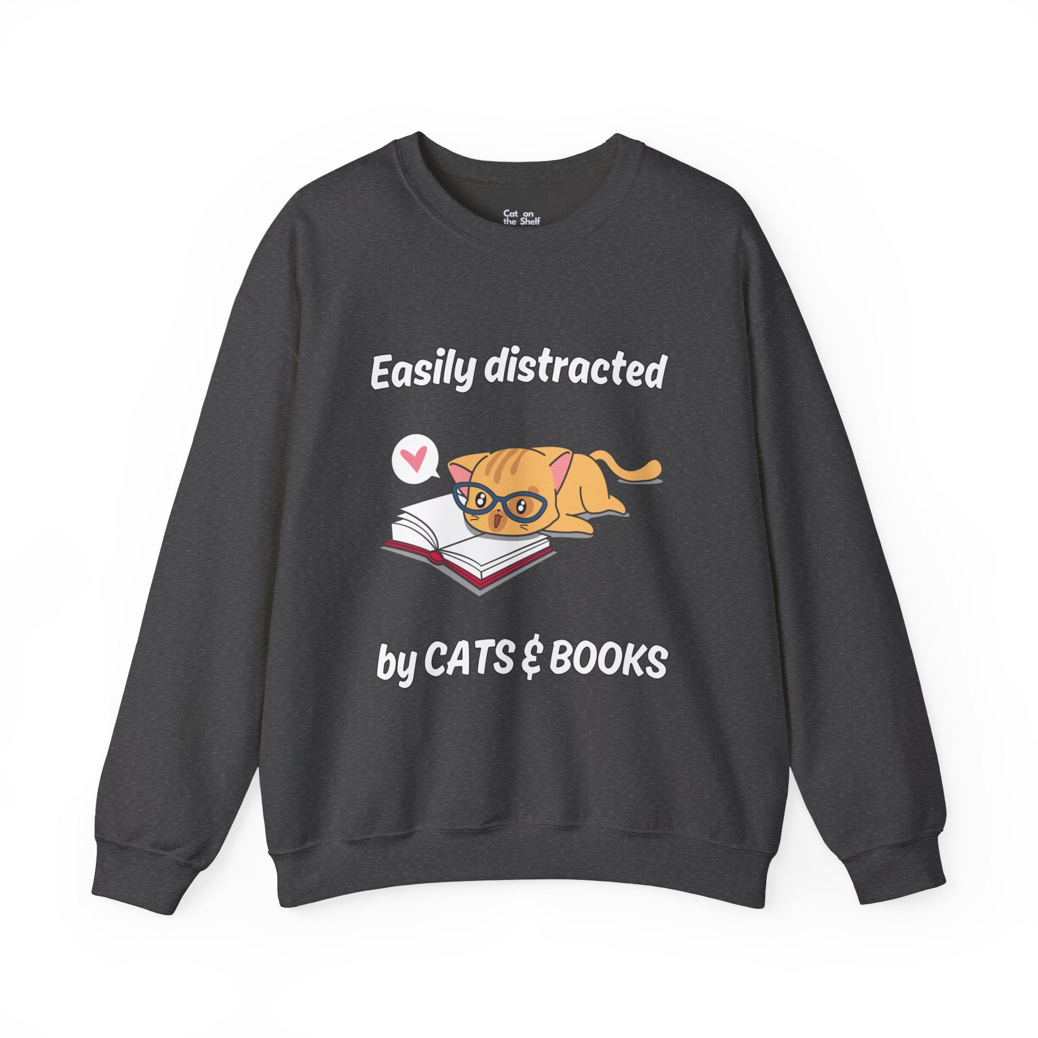 Easily Distracted By Cats & Books Unisex Heavy Blend™ Crewneck Sweatshirt