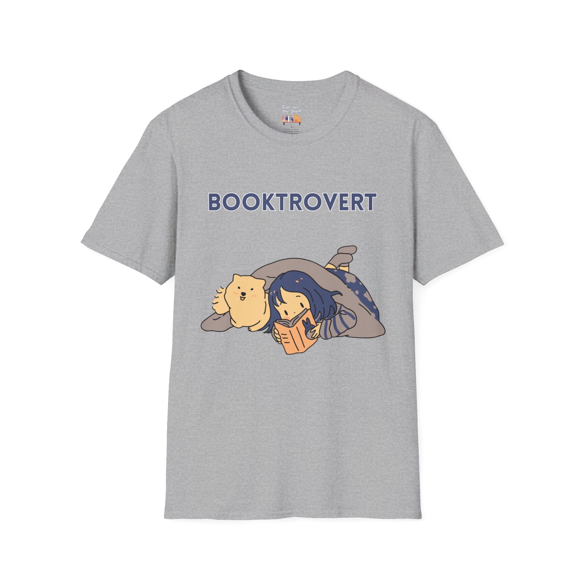 Booktrovert Girl Reading in Bed with Dog Unisex Softstyle T-Shirt