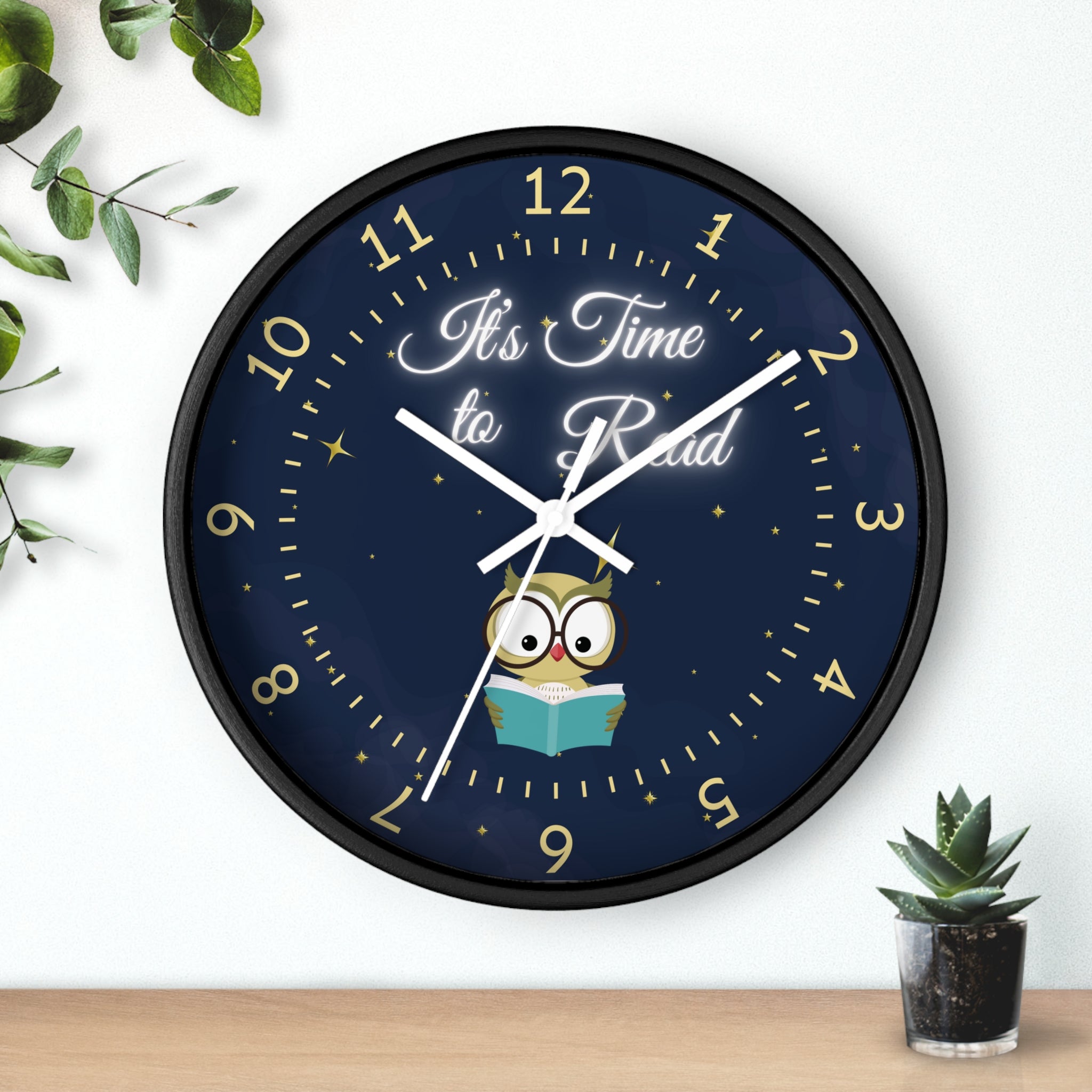 It's Time to Read Owl Reading Book Night Sky Wall Clock